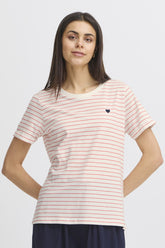 Tee-Shirt Fransa M/C Blanc Rayé Rouge